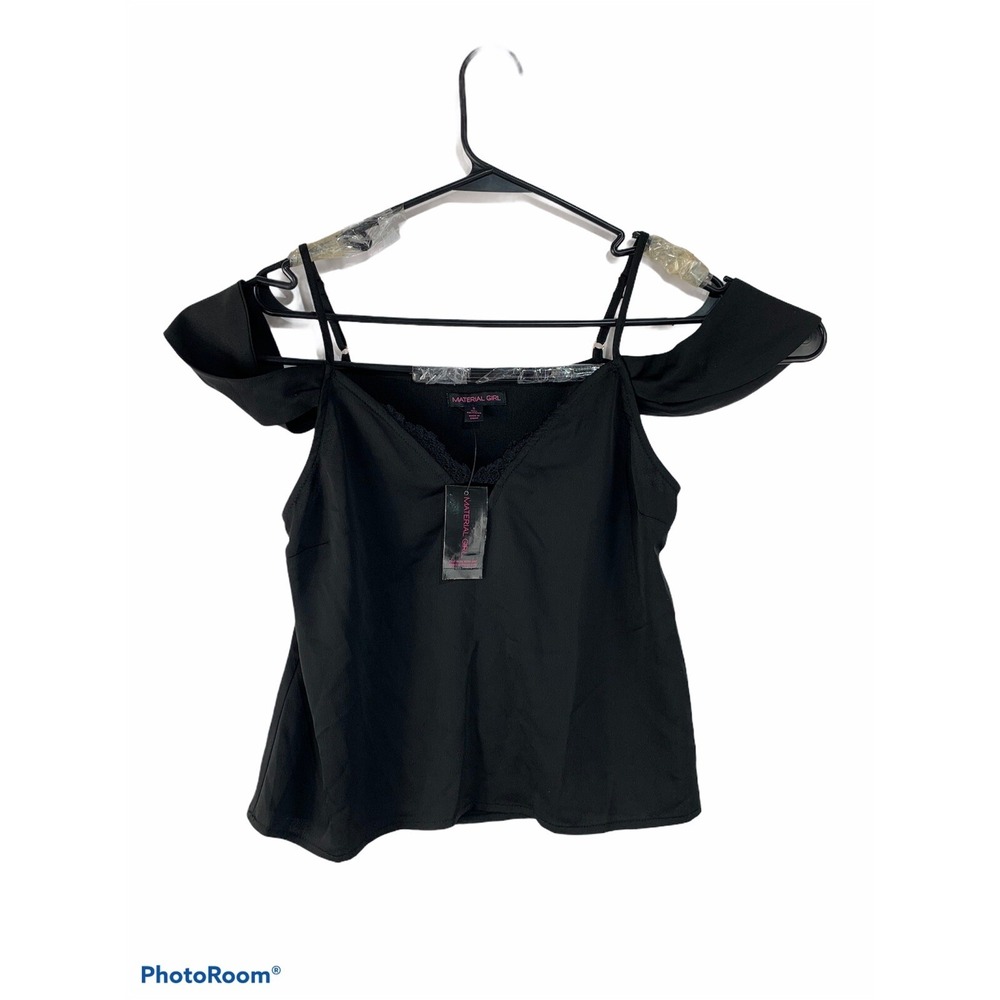 NWT‎ Material Girl Womens Small Black Spaghetti Strap Crop Top
